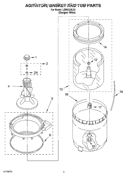 Parts for Whirlpool LSR5232LQ1: Agitator, Basket and Tub Parts