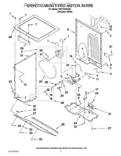 Parts for Whirlpool WET3300XQ0: Dryer Cabinet and Motor Parts ...