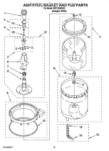 Parts for Whirlpool WET3300SQ2: Agitator, Basket and Tub Parts ...