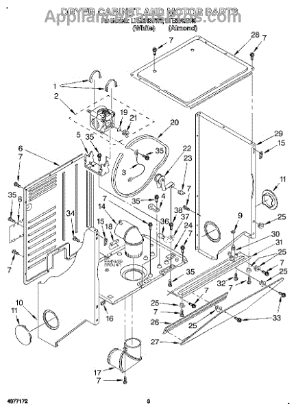 Parts for Whirlpool LTE5243BW0: Dryer Cabinet and Motor Parts