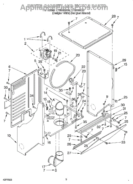 Parts for Whirlpool LTE5243DQ0: Dryer Cabinet and Motor Parts ...