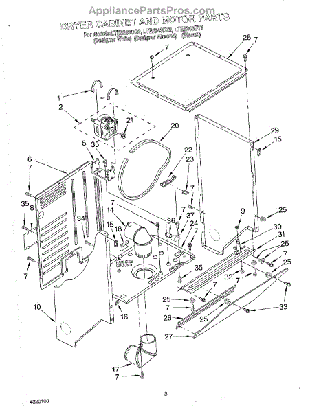 Parts for Whirlpool LTE5243DQ2: Dryer Cabinet and Motor Parts ...