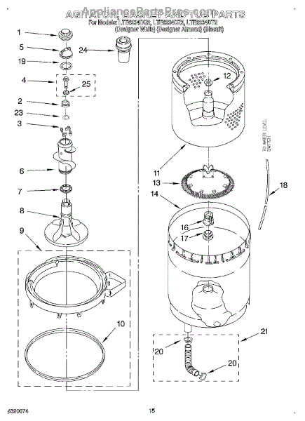 Parts for Whirlpool LTE6234DQ2: Agitator, Basket, and Tub Parts ...