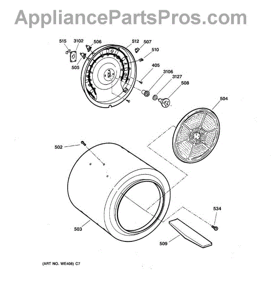 GE WE1M462 Rear Drum Bearing Sleeve (AP2621911) - AppliancePartsPros.com