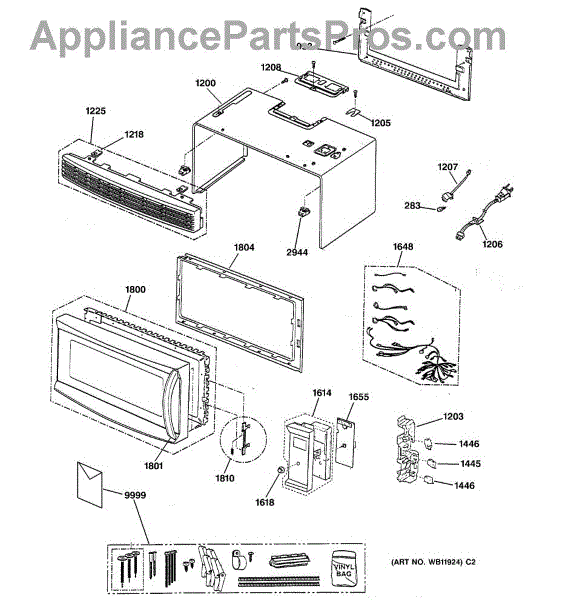 Parts for GE JVM1490BD003: Control Panel, Door, Grille & Case Parts ...