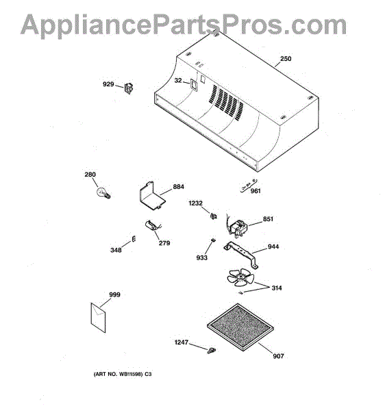 Parts for GE JN327X1WH Range Hood Parts