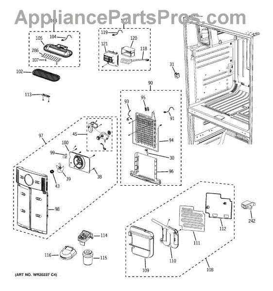 Parts for GE PFSF6PKXBWW: Fresh Food Section Parts - AppliancePartsPros.com