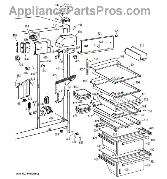 Parts for GE TFX27FMA: Fresh Food Section Parts - AppliancePartsPros.com