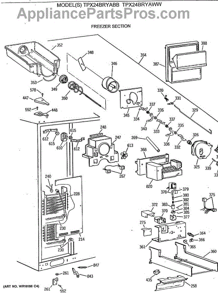 Parts For Ge Tpx24bryaww: Freezer Section Parts - Appliancepartspros.com