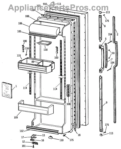 Parts for GE TFX24ZRSMWW: Fresh Food Door Parts - AppliancePartsPros.com