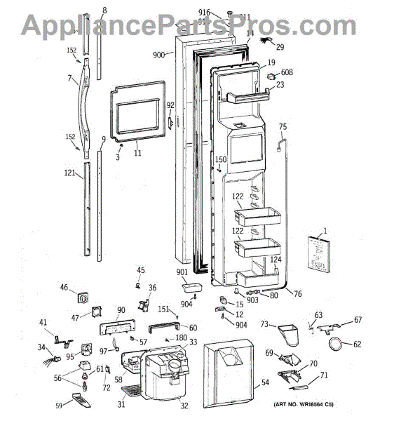 Parts for GE TPG24PFBBWW: Freezer Door Parts - AppliancePartsPros.com