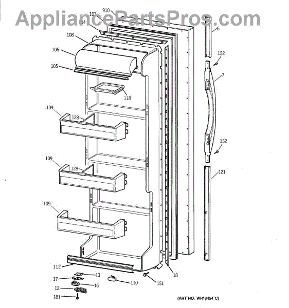 Parts for GE TFX20JRBBWW: Fresh Food Door Parts - AppliancePartsPros.com