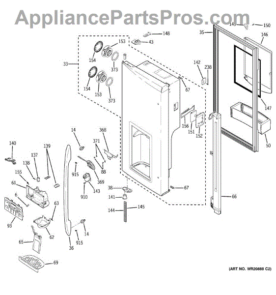 Parts for GE PFSS5RKZCSS Dispenser Door Parts