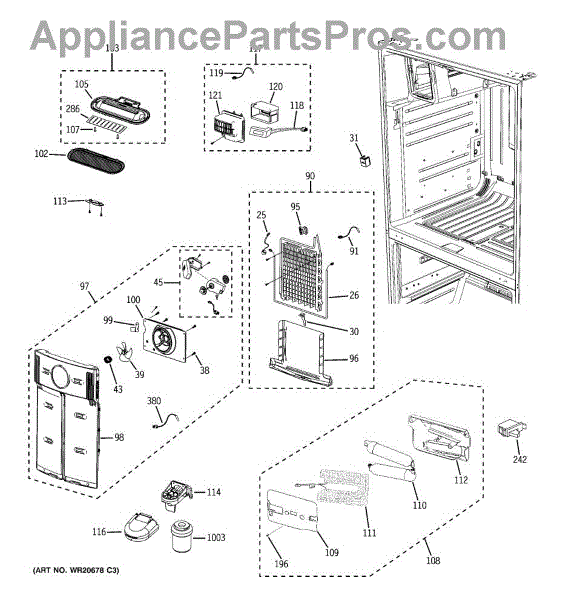 Parts for GE PFSS6PKXESS: Fresh Food Section Parts - AppliancePartsPros.com