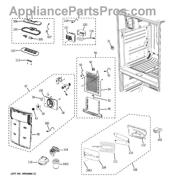 Parts For Ge Gfss6kkycss: Fresh Food Section Parts - Appliancepartspros.com