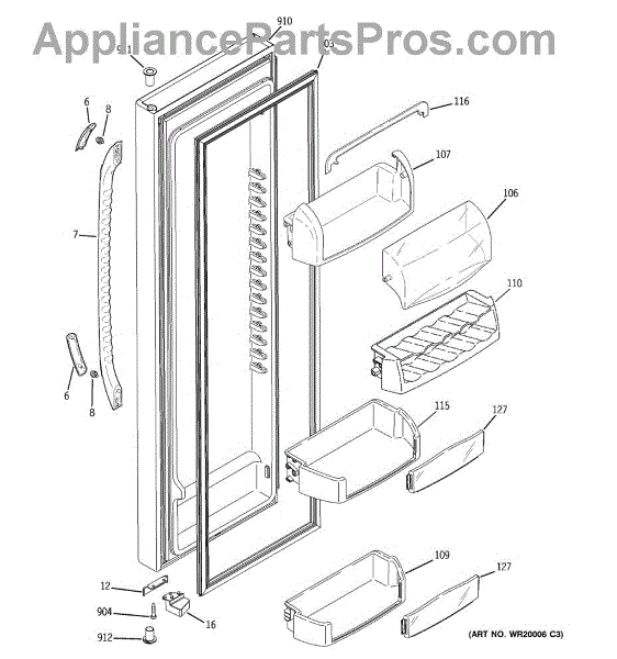 Parts for GE GSS25KGTAWW: Fresh Food Door Parts - AppliancePartsPros.com