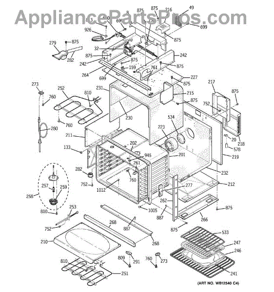 Parts for GE JT965SF3SS: Body with Microwave Support Parts ...