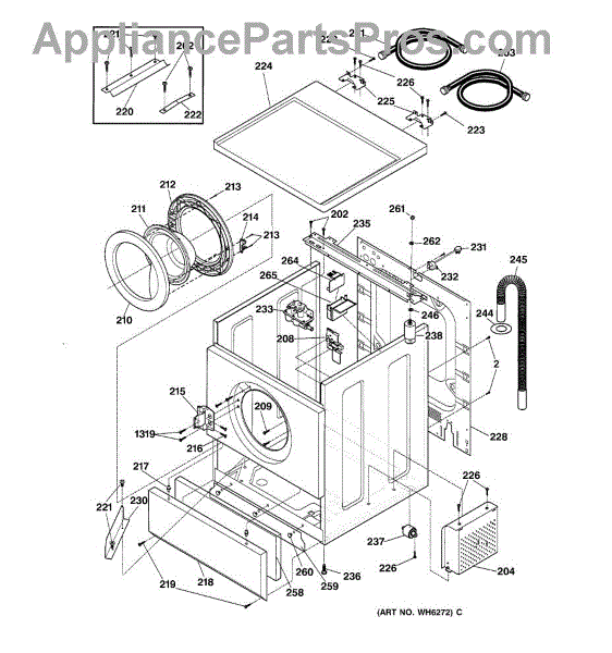 Parts for GE WPXH214A0WW: Cabinet, Door & Top Parts ...