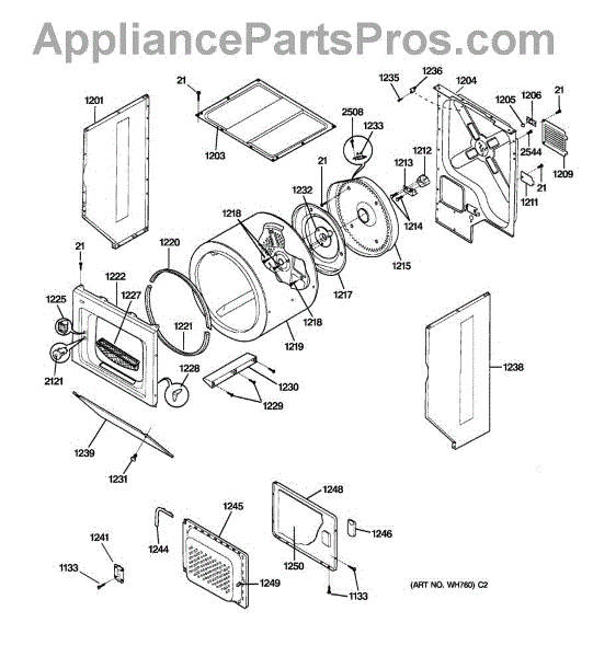 Parts for GE WSM2700TEWWB: Dryer Upper Cabinet, Drum & Heater Parts