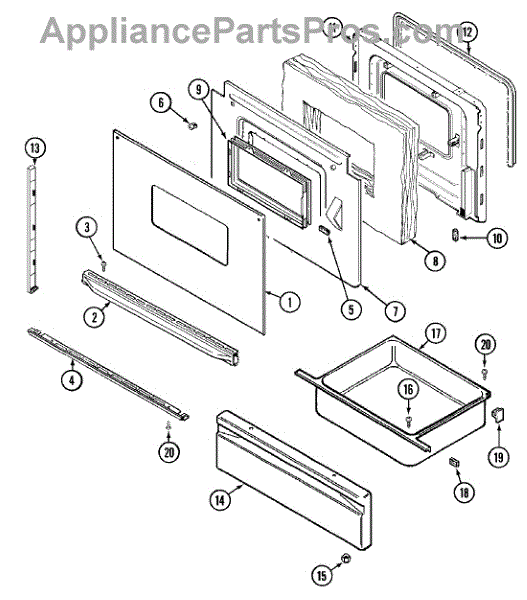 Parts for Magic Chef 3521XRW: Door / Drawer (series 01) Parts ...