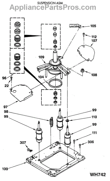 Parts for GE WSM2420SEZWW: Suspension Asm Parts - AppliancePartsPros.com