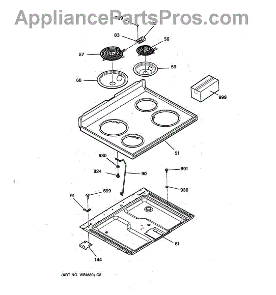 Parts for GE RB755GT5WH: Cooktop Parts - AppliancePartsPros.com