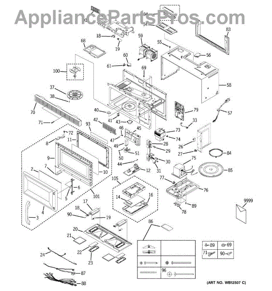 Parts For Ge Rvm1435wh001: Microwave Parts - Appliancepartspros.com