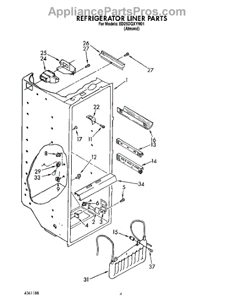 Parts for Whirlpool ED25DQXYN01: Refrigerator Liner Parts ...