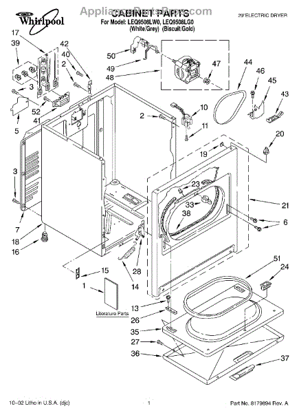 Parts for Whirlpool LEQ9508LW0: Section Parts - AppliancePartsPros.com