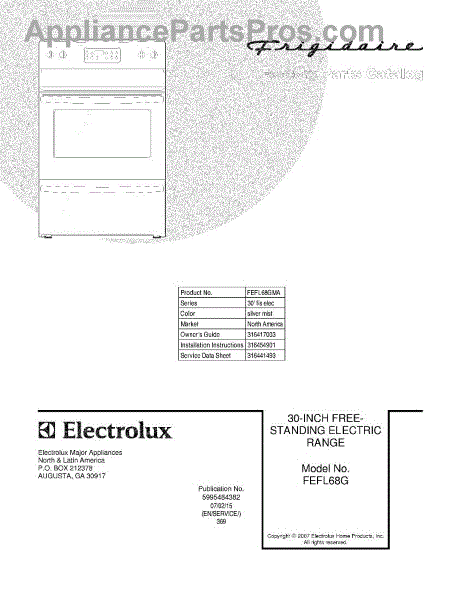 Parts for Frigidaire FEFL68GMA: Cover Parts - AppliancePartsPros.com