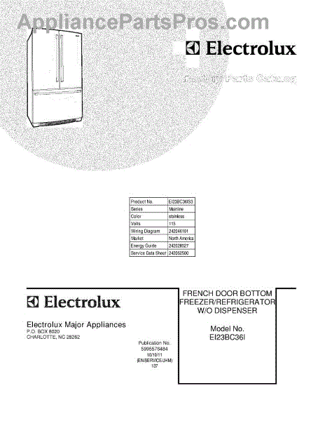 Parts for Electrolux EI23BC36IS3: Cover Parts - AppliancePartsPros.com