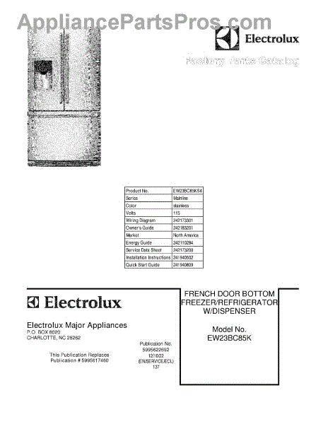 Parts for Electrolux EW23BC85KS4: Cover Parts - AppliancePartsPros.com