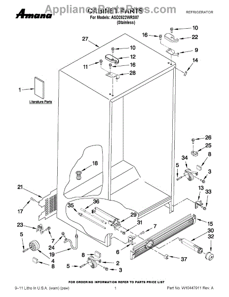 Parts for Amana ASD2522WRS07: Cabinet Parts - AppliancePartsPros.com