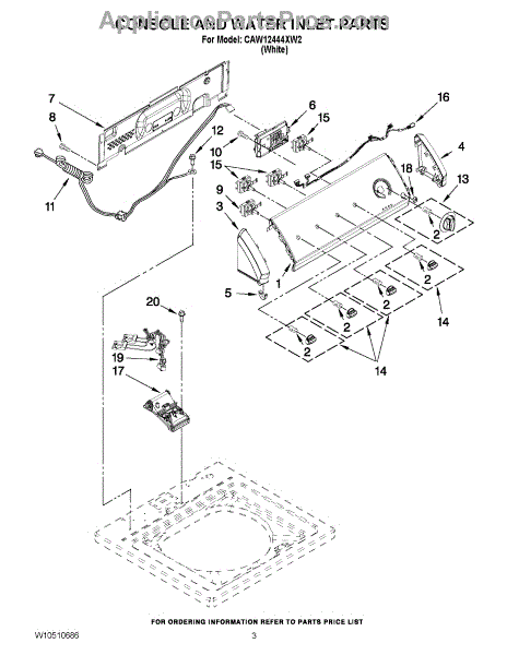 Parts for Crosley CAW12444XW2: Console and Water Inlet Parts ...