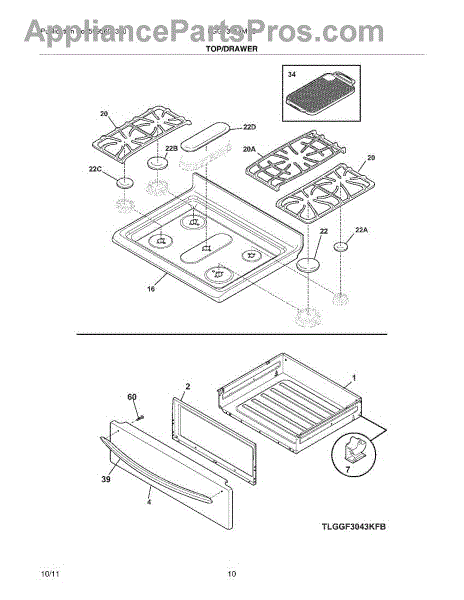 Parts for Frigidaire FGGF3054MFC: Top / Drawer Parts ...