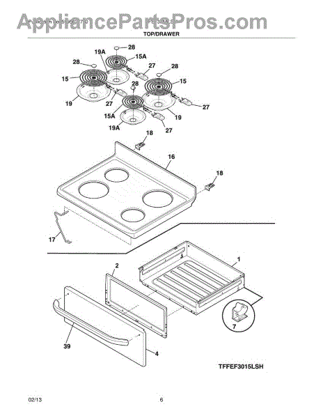 Parts for Frigidaire FFEF3015LSM: Top / Drawer Parts ...