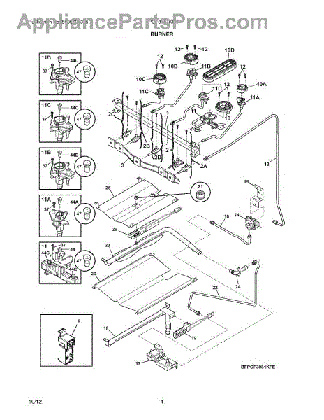 Parts for Frigidaire FPGF3081KFN: Burner Parts - AppliancePartsPros.com