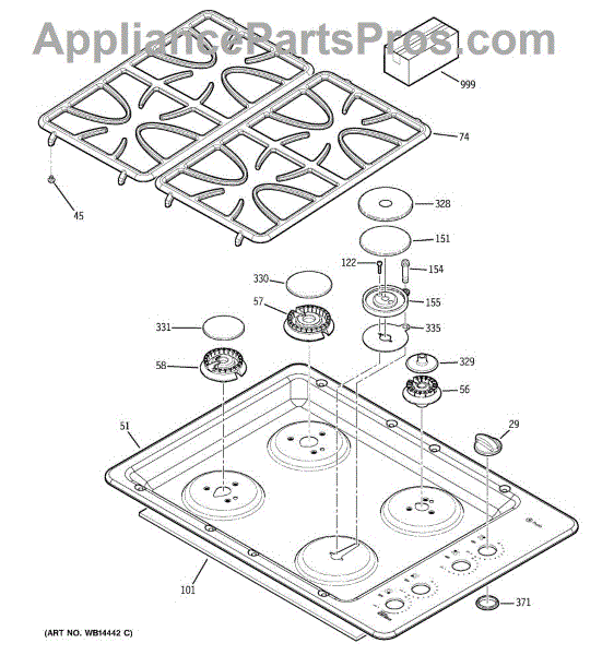 Parts for GE JGP933WEK1WW: Control Panel & Cooktop Parts ...