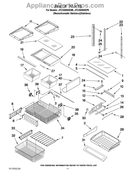 Parts for Jenn-Air JFC2089WEM9: Shelf Parts - AppliancePartsPros.com