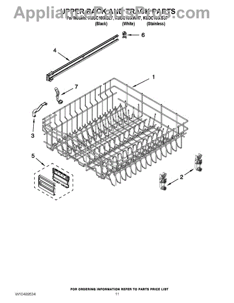 Parts for KitchenAid KUDC10IXWH7: Upper Rack and Track Parts ...