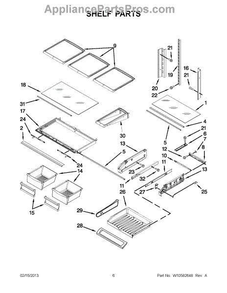 Parts for KitchenAid KFIS20XVMS11: Shelf Parts - AppliancePartsPros.com