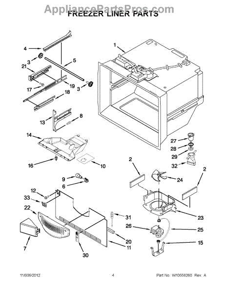 Parts for KitchenAid KBFS20EVMS13: Freezer Liner Parts ...