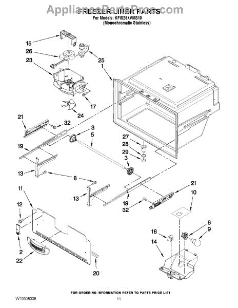 Parts for KitchenAid KFIS25XVMS10: Freezer Liner Parts ...