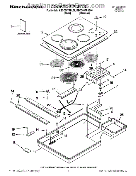 Parts for KitchenAid KECC507RBL06: Cooktop Parts - AppliancePartsPros.com