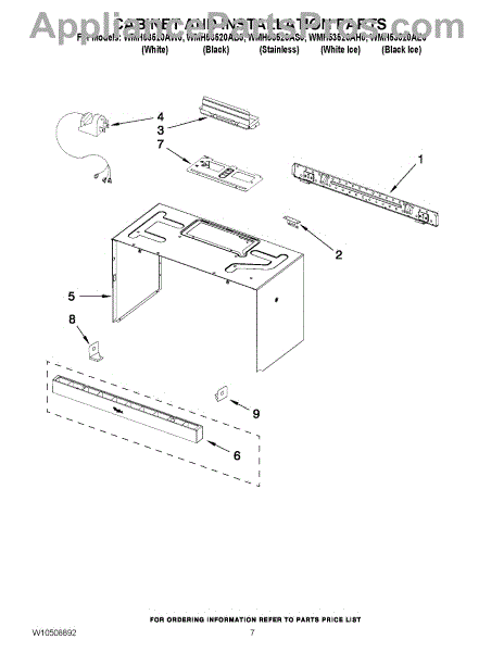 Parts for Whirlpool WMH53520AS0: Cabinet and Installation Parts