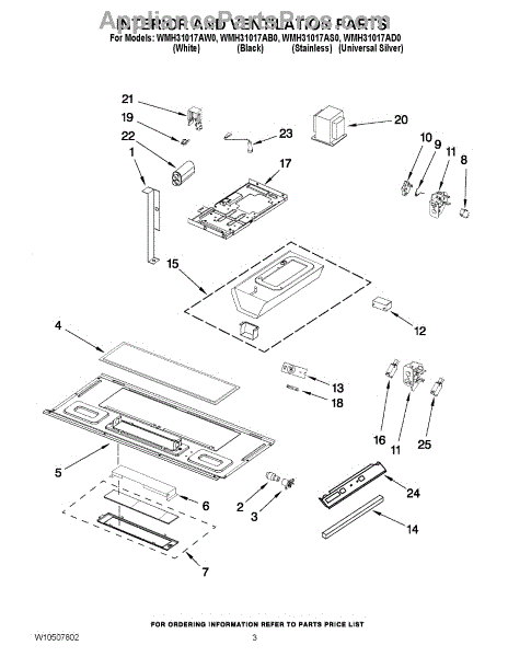 Parts for Whirlpool WMH31017AW0: Interior and Ventilation Parts ...