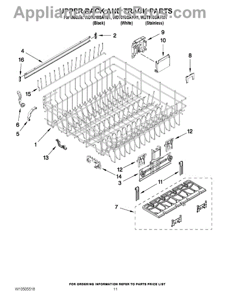 Parts for Whirlpool WDT910SAYH1: Upper Rack and Track Parts ...