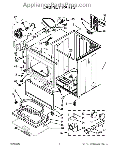 Parts For Whirlpool WED5500XW1: Cabinet Parts - AppliancePartsPros.com