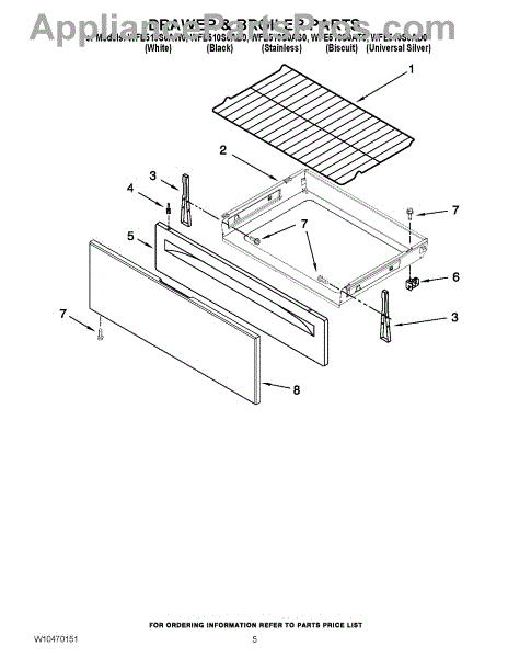 Parts For Whirlpool WFE510S0AW0: Drawer & Broiler Parts ...