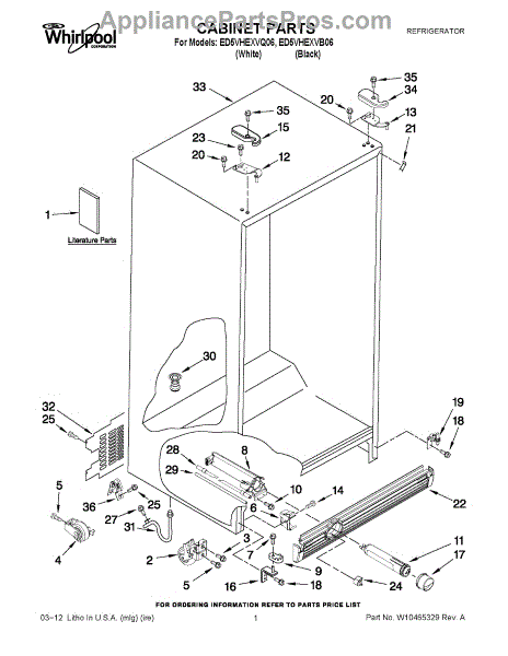 Parts for Whirlpool ED5VHEXVB06: Cabinet Parts - AppliancePartsPros.com